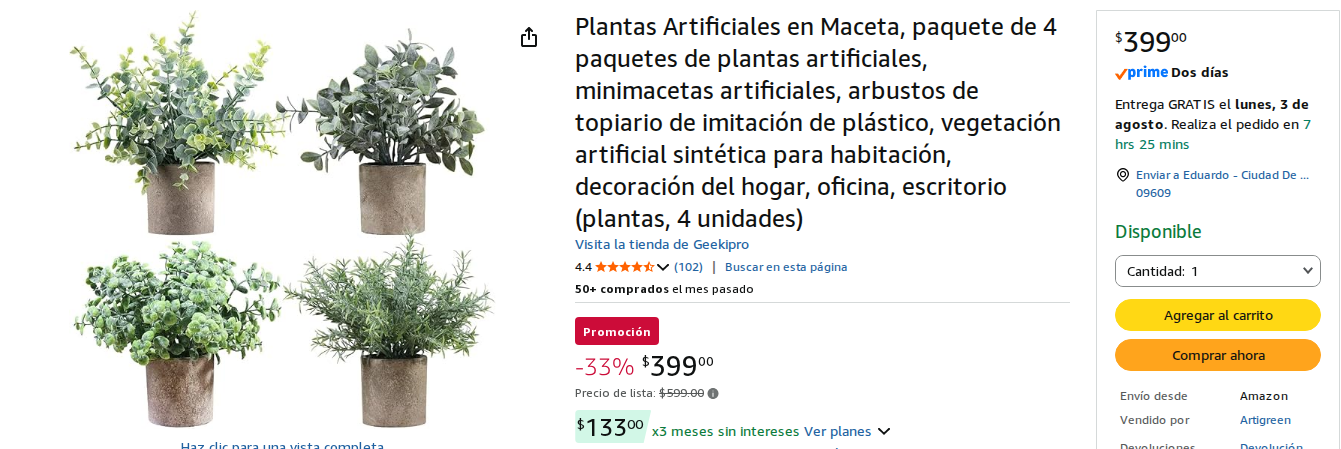 Plantas Artificiales en Maceta