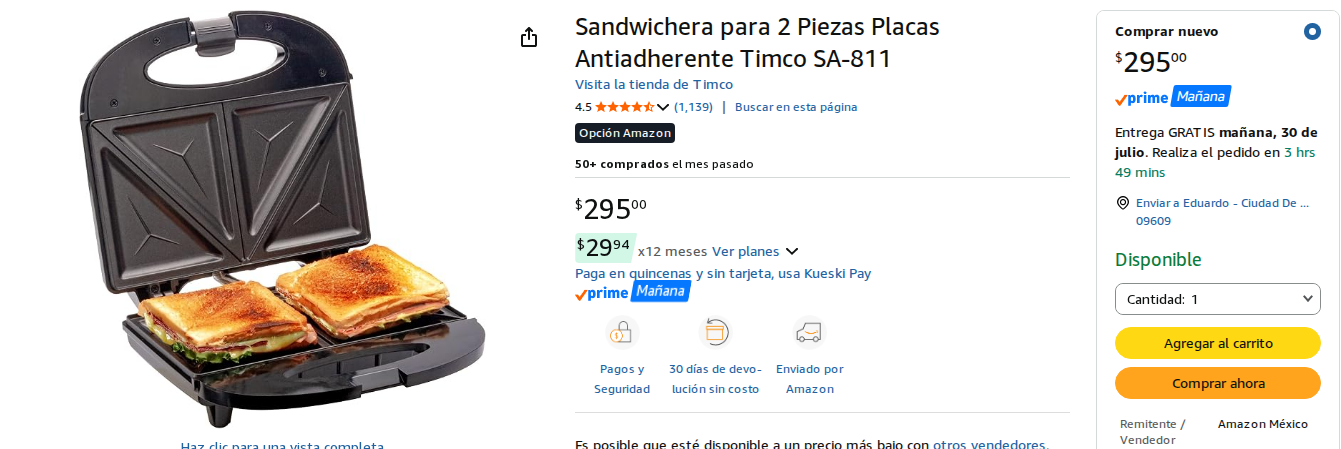 Sandwichera Compacta Antiadherente