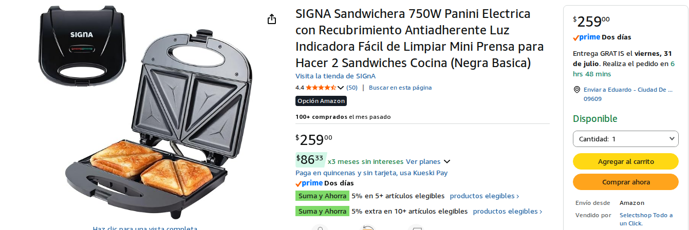 Sandwichera Eléctrica Compacta