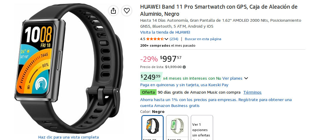 HUAWEI Band 11 Pro Smartwatch con GPS, Caja de Aleación de Aluminio, Negro