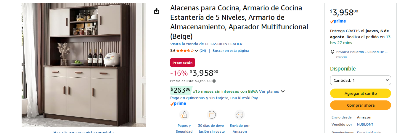 Alacenas para Cocina, Armario de Cocina Estantería de 5 Niveles, Armario de Almacenamiento, Aparador Multifuncional (Beige)